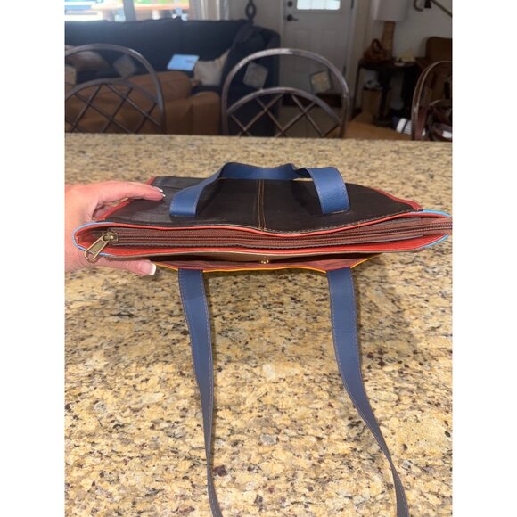 Hayes Sustainable One of a Kind Leather Tote Bag Purse Colorful Patchwork Artsy - Picture 9 of 12